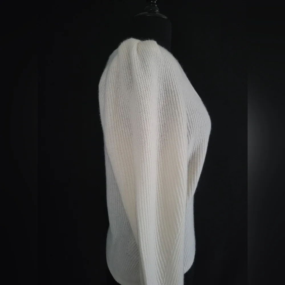 White + Warren Cashmere Soft White Square Neck Puff Sleeve Pullover NWT - Picture 3 of 5